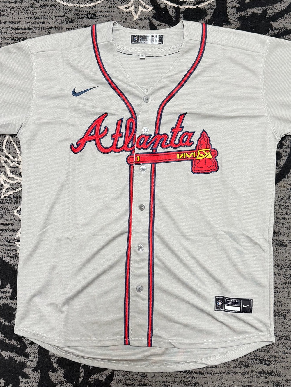 Nike Deion Sanders Atlanta Braves Baseball Jersey in Gray with Red
